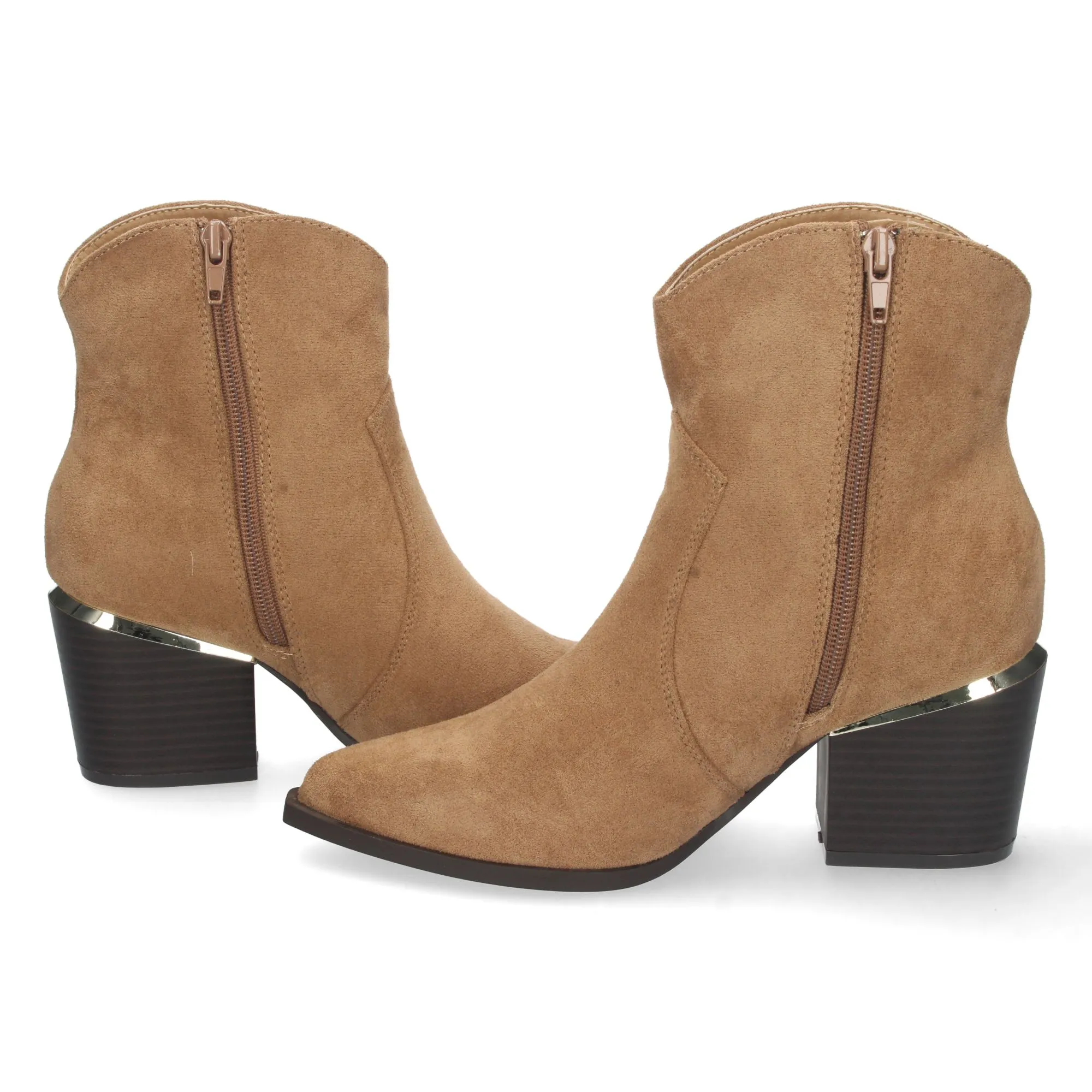 Botines cowboy tacón medio mujer color camel